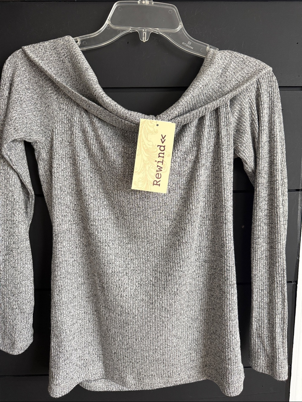 Rewind Women's Heather Gray Off-Shoulder Ribbed Sweater S